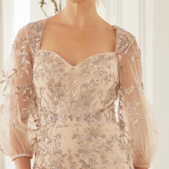 Plus size formal dress.Mother of the bride 3 quarter sleeve party champagne - Picture 2 of 8